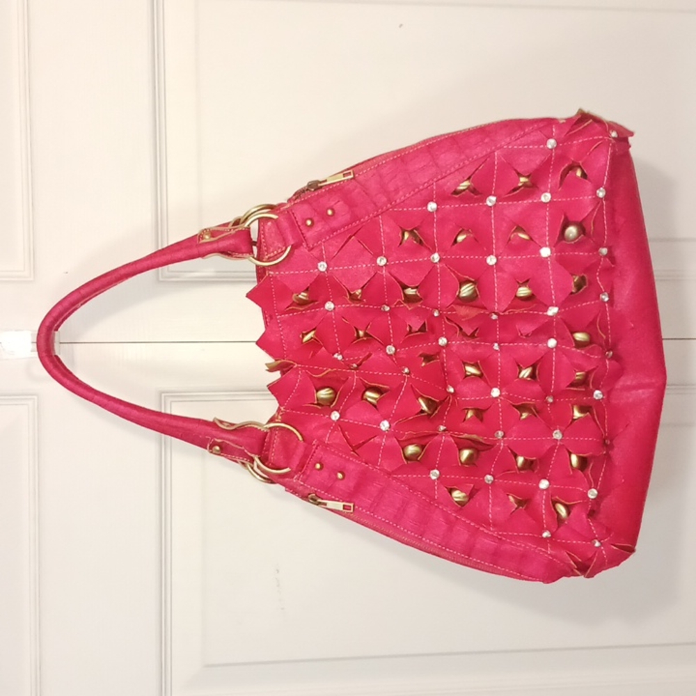 Fabulous large faux leather shoulder bag purse - fuschia pink